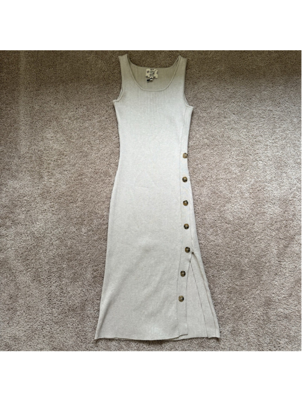 Hippie Rose Women Ribbed Sweater Knit Dress Medium Beige Bodycon Buttons